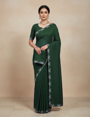 NAHIK FAB Solid/Plain Daily Wear Georgette Saree(Green)