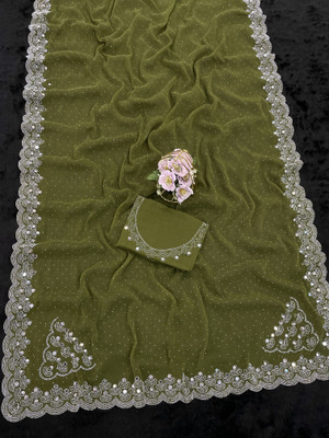 EthnicAura Embellished Bollywood Organza Saree(Green)