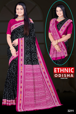 ETHNIC SAREES Bharat Printed Sambalpuri Pure Cotton Saree(Black)