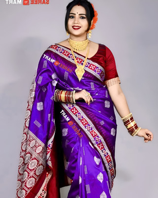 Sijileen Temple Border, Woven Sambalpuri Art Silk Saree(Purple)