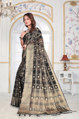 Aarunika fashion Tie-Dye Bollywood Organza Saree(Black)