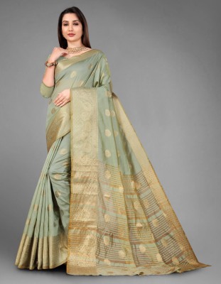 GOGAJI COLLECTION Printed, Temple Border, Woven, Embellished, Solid/Plain Kanjivaram Art Silk, Cotton Silk Saree(Light Green)