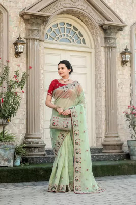 Samai Embroidered Bollywood Organza Saree(Light Green)