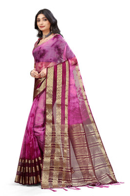 Aarunika LGF Striped Bollywood Organza Saree(Magenta)