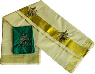 Alankrutha Self Design Kasavu Tissue Saree(Green)