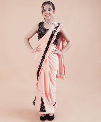 White Collar Embellished Bollywood Lycra Blend Saree(Orange)