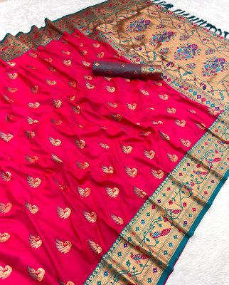 Divastri Woven Paithani Cotton Silk Saree(Multicolor)