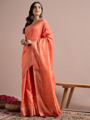 Sareemall Printed Chinnalapattu Cotton Blend Saree(Orange)