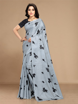RekhaManiyar Printed Banarasi Art Silk Saree(Grey)