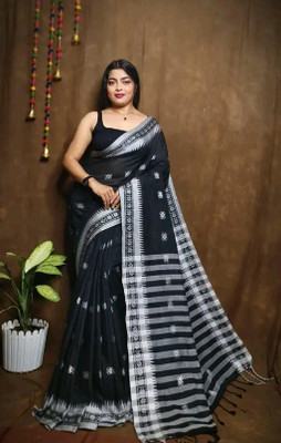 ADbutiq Printed Bollywood Handloom Pure Cotton Saree(White)