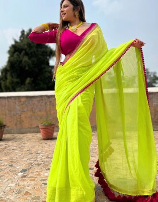 Samah Solid/Plain Bollywood Georgette Saree(Green)