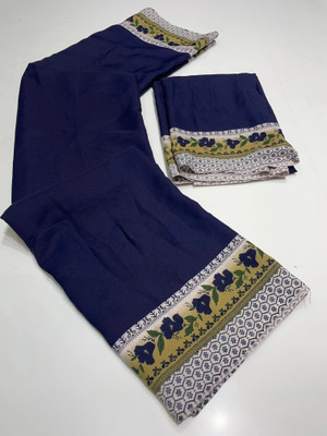 Dori Printed Daily Wear Crepe, Silk Blend Saree(Blue)
