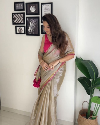 Brahmani Creation Embroidered Kanjivaram Chiffon, Georgette Saree(Grey)