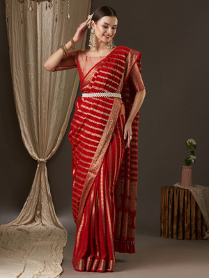 Sareemall Woven Banarasi Georgette Saree(Red)