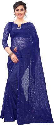 Croza Self Design Bollywood Net Saree(Blue)