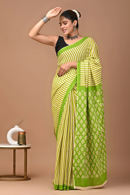 Tetarwal Printed Daily Wear Pure Cotton Saree(Light Green, Green)