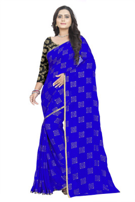 Prutha Fashions Woven Bollywood Chiffon Saree(Blue)