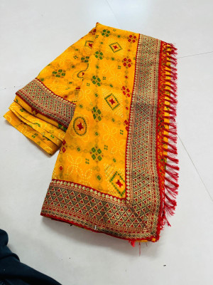 Shikha creation Printed Daily Wear Georgette Saree(Yellow)