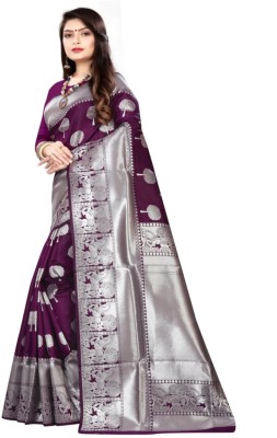 Mionas Woven Kanjivaram Jacquard, Pure Silk Saree(Purple)