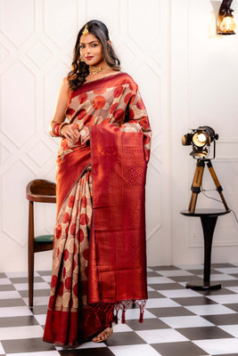 HB VENTURE Printed Banarasi Jacquard Saree(Maroon)
