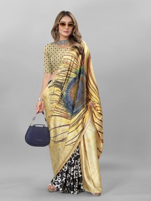 INITHI Digital Print Bollywood Crepe Saree(Multicolor)