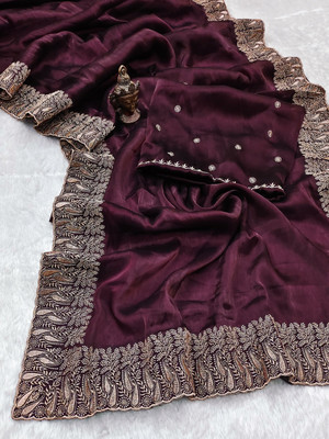 GOLDOLL FAB Embroidered Bollywood Georgette Saree(Maroon)