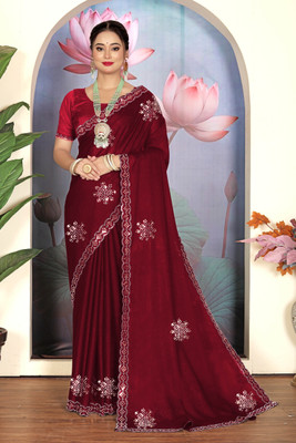 NF Nilkanth Fashion Embellished Saree with Attached Blouse Georgette Saree(Magenta)