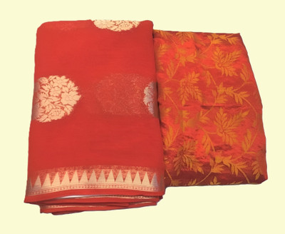 SainiVastra Temple Border Handloom Georgette Saree(Orange)