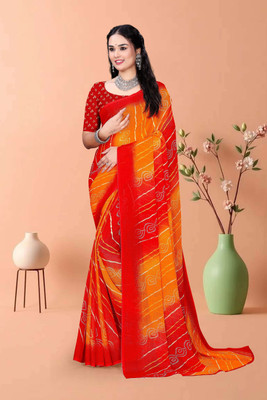 Ghunghat Fashion Printed Bandhani Georgette Saree(Red, Orange)
