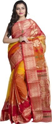 Upama Fabric Embellished Bollywood Handloom Silk Blend Saree(Multicolor)