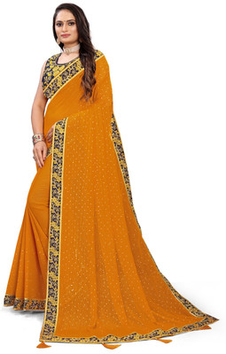 LAKHADATARI PRINTS Embroidered, Self Design Bollywood Georgette Saree(Mustard)