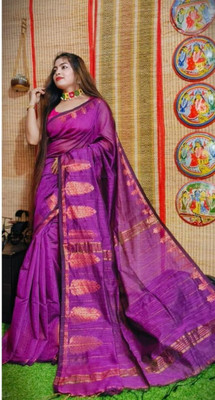 RM CREATION Self Design Handloom Handloom Cotton Silk Saree(Purple)