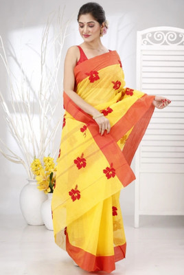 ADbutiq Self Design Bollywood Handloom Cotton Blend Saree(White)