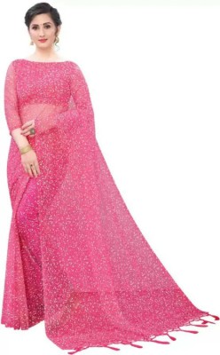 FINIVOIR Floral Print Bollywood Net Saree(Pink)