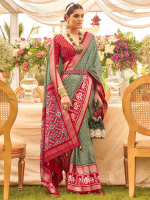 ANOUK Woven Patola Silk Blend Saree(Green)