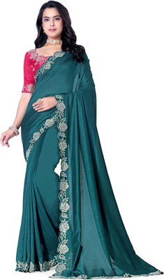 radhe creation Self Design Bollywood Silk Blend Saree(Green)