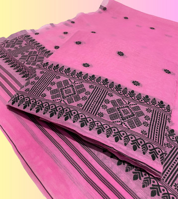 kamdar Woven Mekhela Chador Cotton Blend Saree(Pink)