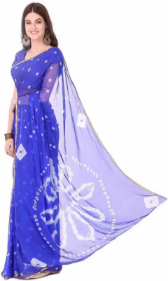 Swarne Printed Bandhani Chiffon Saree(Blue)