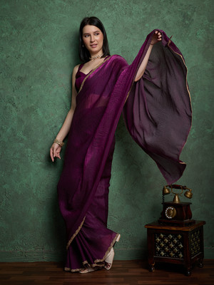 Dhimahi Solid/Plain Bollywood Chiffon Saree(Purple)