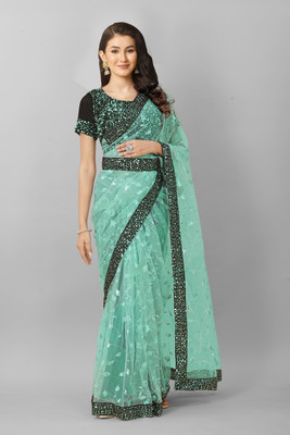 TIRTH CREATION Embroidered Bollywood Net Saree(Light Green)