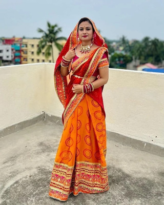 Tasrika Printed Bandhani Chiffon Saree(Multicolor)