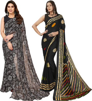 kashvi sarees Floral Print, Polka Print, Ombre, Printed Bollywood Georgette Saree(Pack of 2, Black)