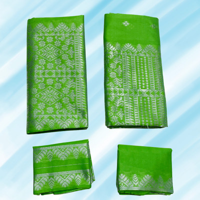 KHATI AXOMIYA Woven Mekhela Chador Polyester Saree(Green)