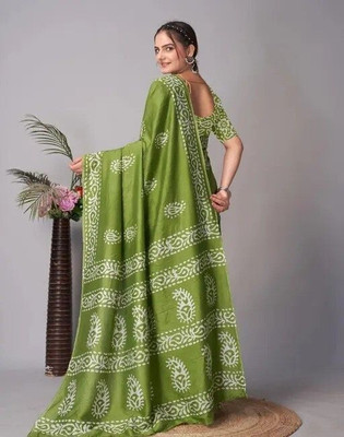 Alexa Fashion Floral Print Daily Wear Cotton Blend Saree(Green)