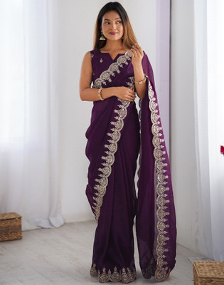 Satrani Embellished, Embroidered Bollywood Chiffon Saree(Purple)