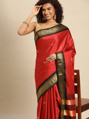 yourwish Woven, Embellished, Checkered Bollywood Cotton Silk, Jacquard Saree(Red, Black, Gold)