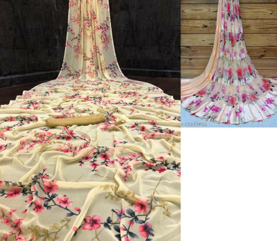 Sita Floral Print Bollywood Georgette Saree(Pack of 2, Yellow)