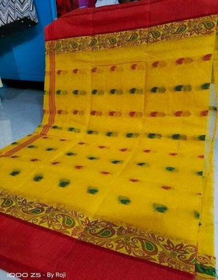 p fashion Self Design Tant Pure Cotton Saree(Yellow)