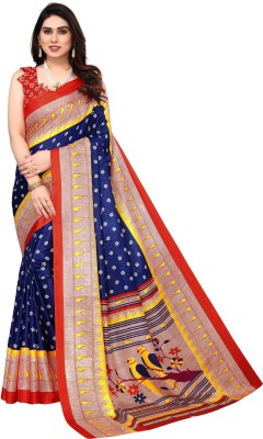 VIRICA Printed Daily Wear Cotton Silk Saree(Blue)