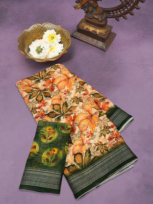HouseOfCommon Floral Print Bollywood Linen Saree(Multicolor)